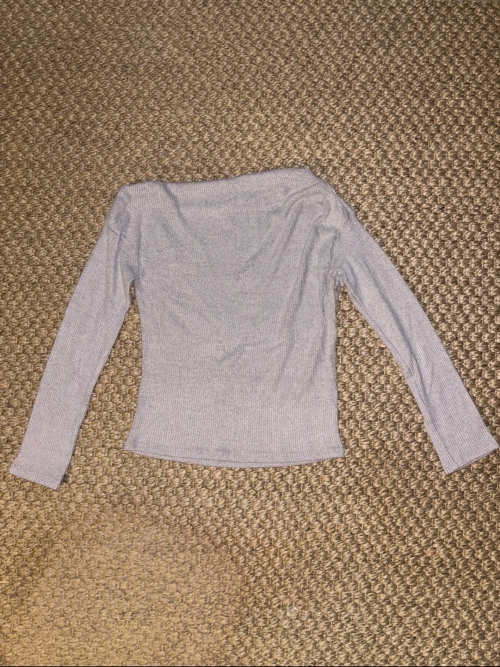 Lush Light Gray Off-the-Shoulder Ribbed Sweater - Picture 3 of 5